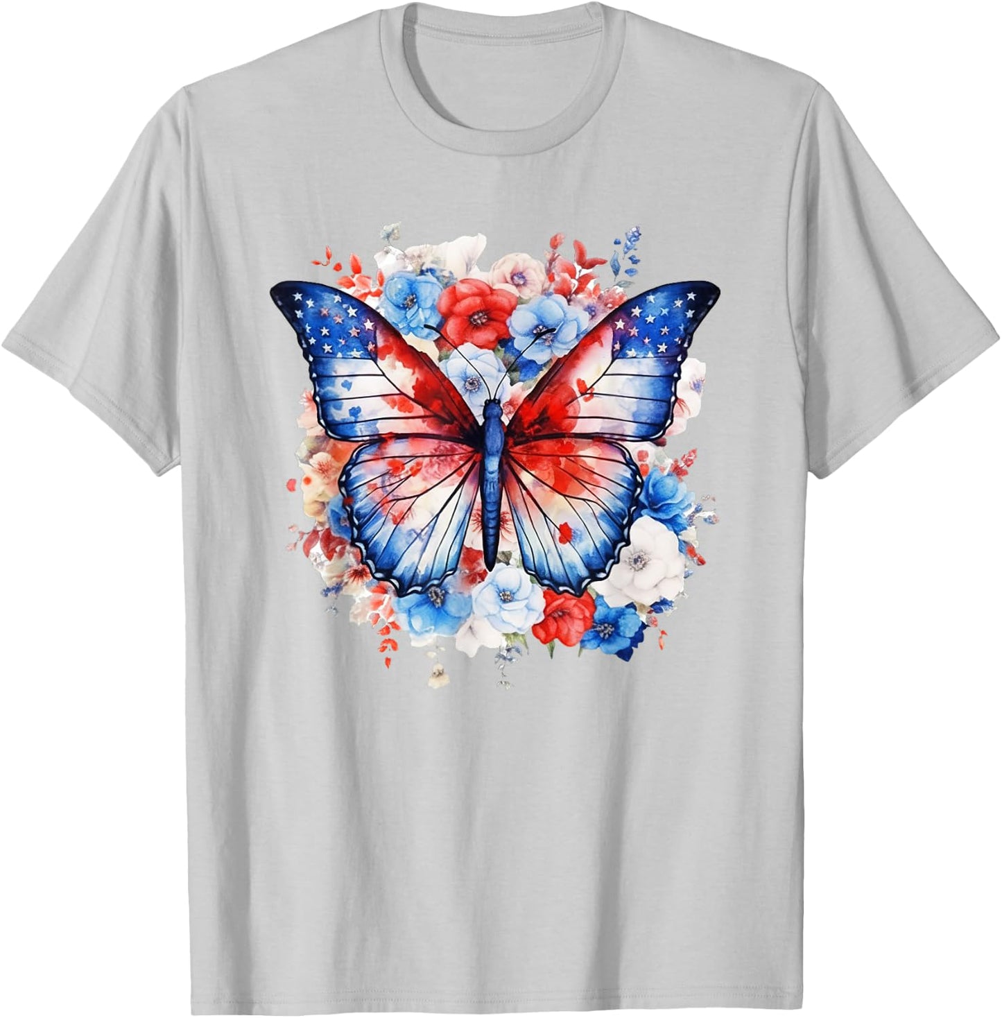USA American flag Butterfly Beautiful Nature Lover July 4th Kids Men T-Shirt - T-Shirt | Ash
