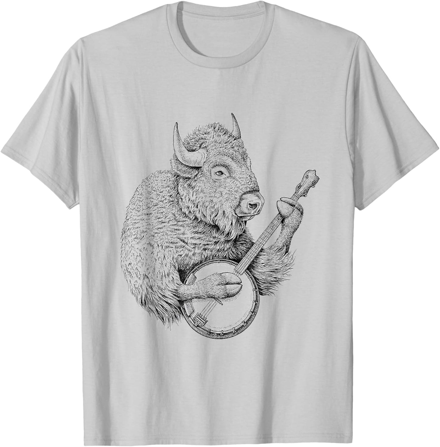 Buffalo Retro Bison Animal playing banjo T-Shirt - T-Shirt | Ash