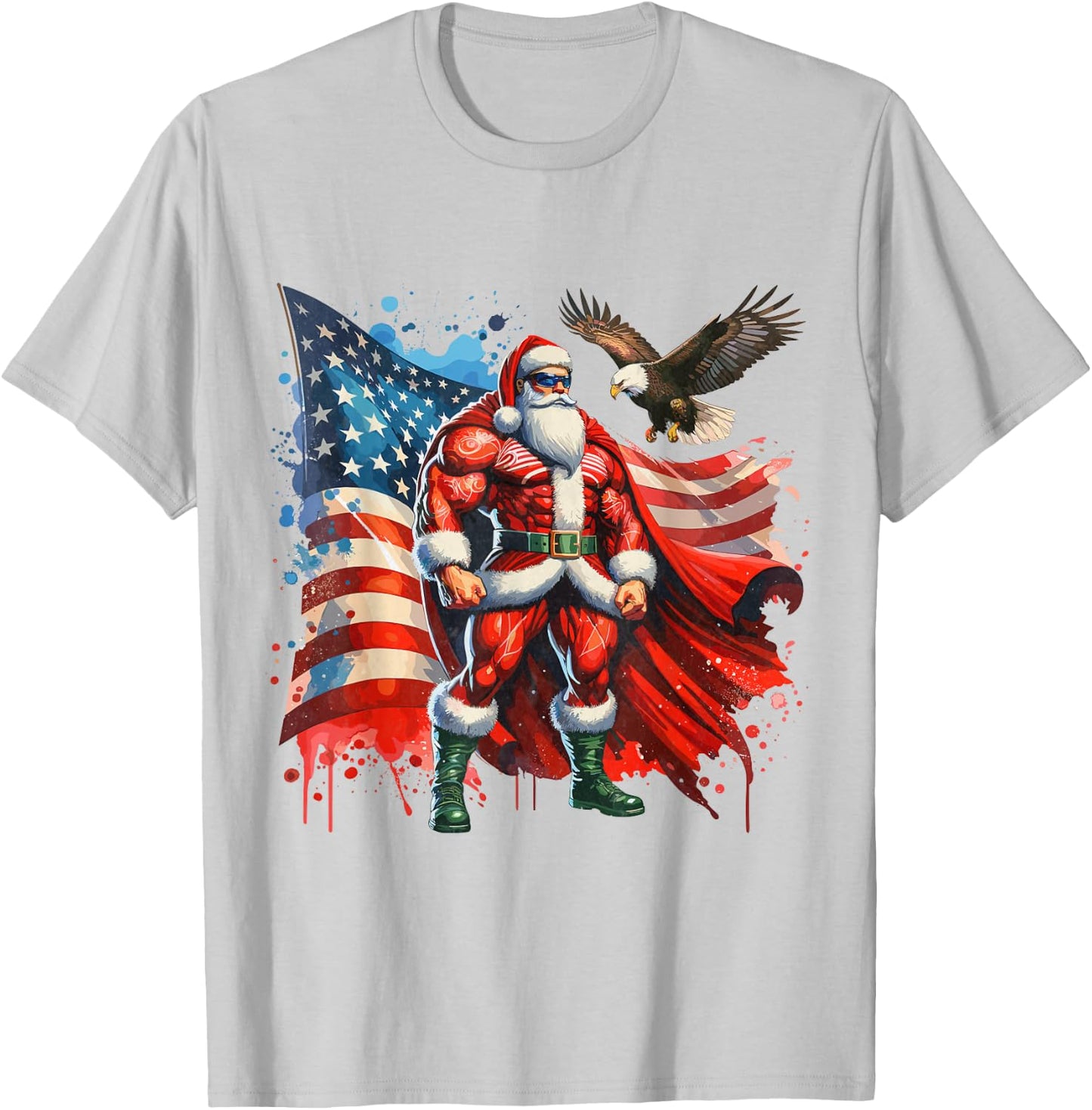 Funny Santa Claus Vintage Patriotic American flag T-Shirt - T-Shirt | Ash