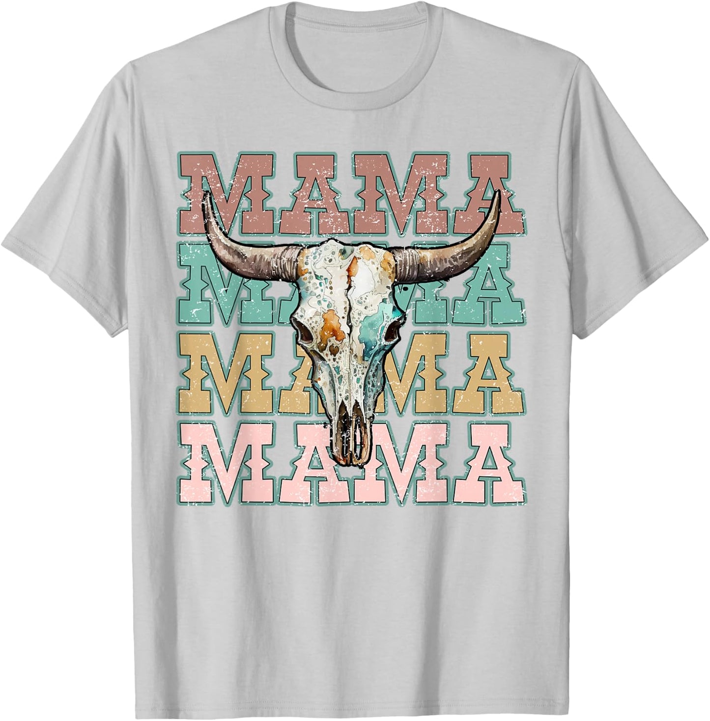 Mama Western Mom Retro Bull Skull Cow Skull Mom T-Shirt - T-Shirt | Ash