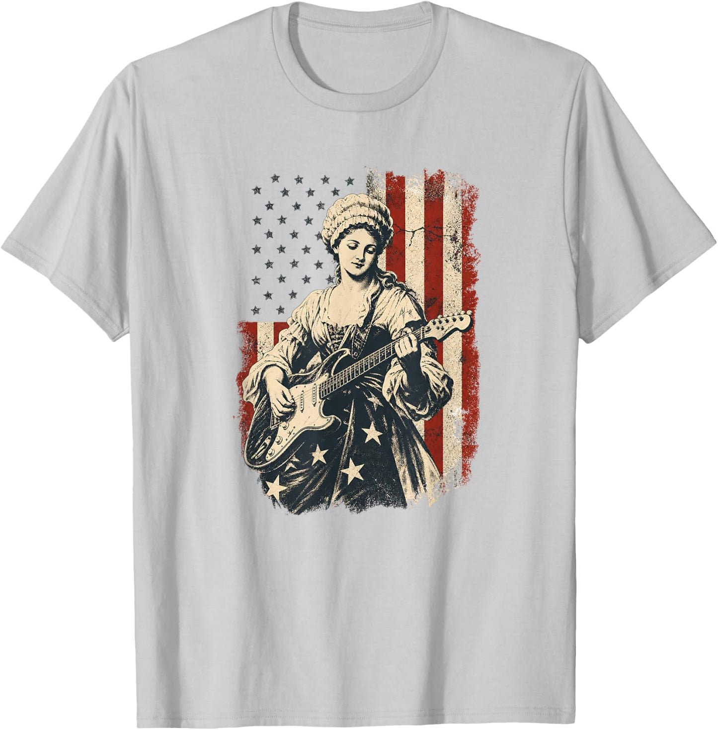 Betsy Ross Playing Guitar American Flag T-Shirt - T-Shirt | Ash