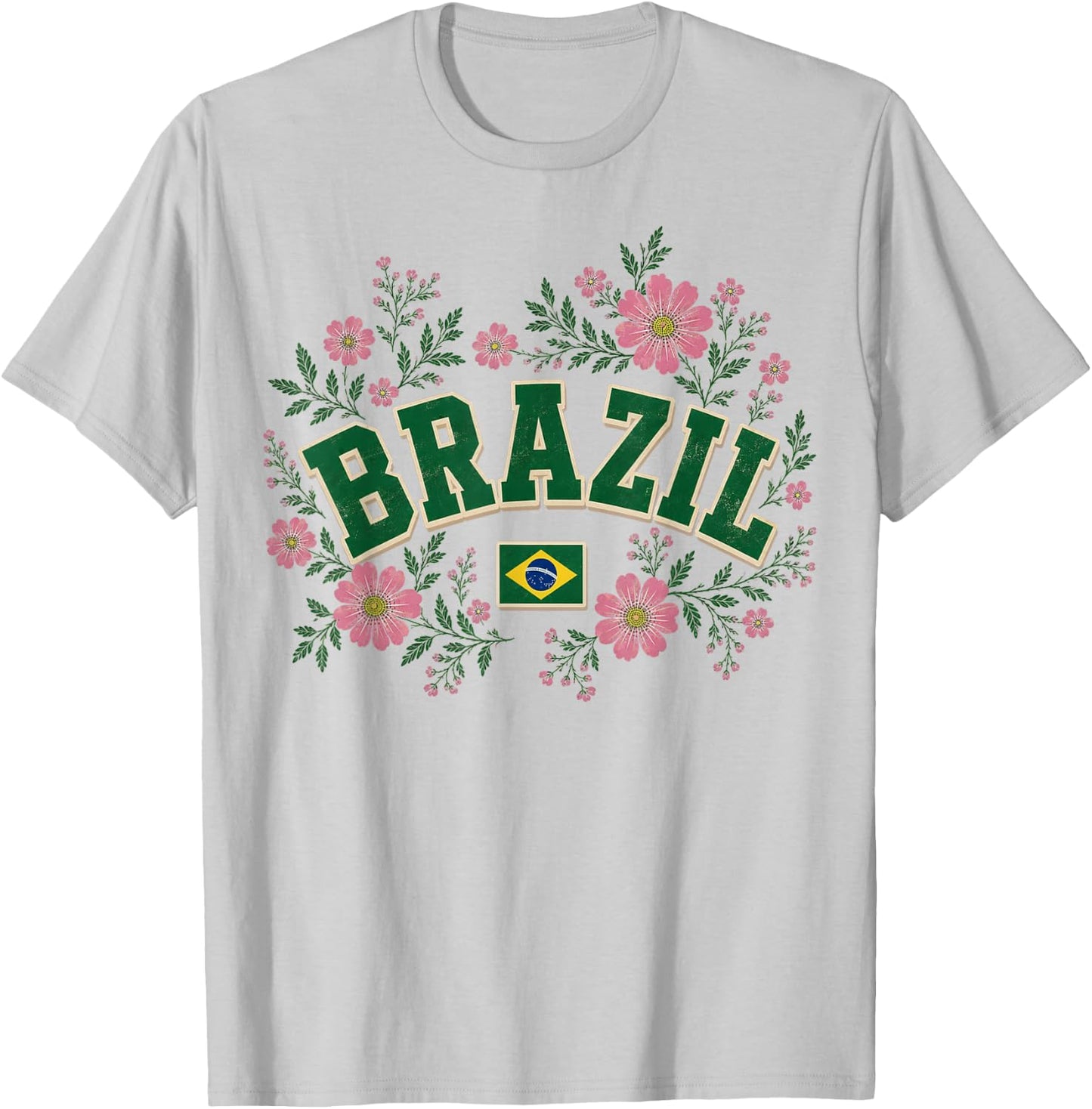 Brazil Floral Vintage Country Pride T-Shirt - T-Shirt | Ash