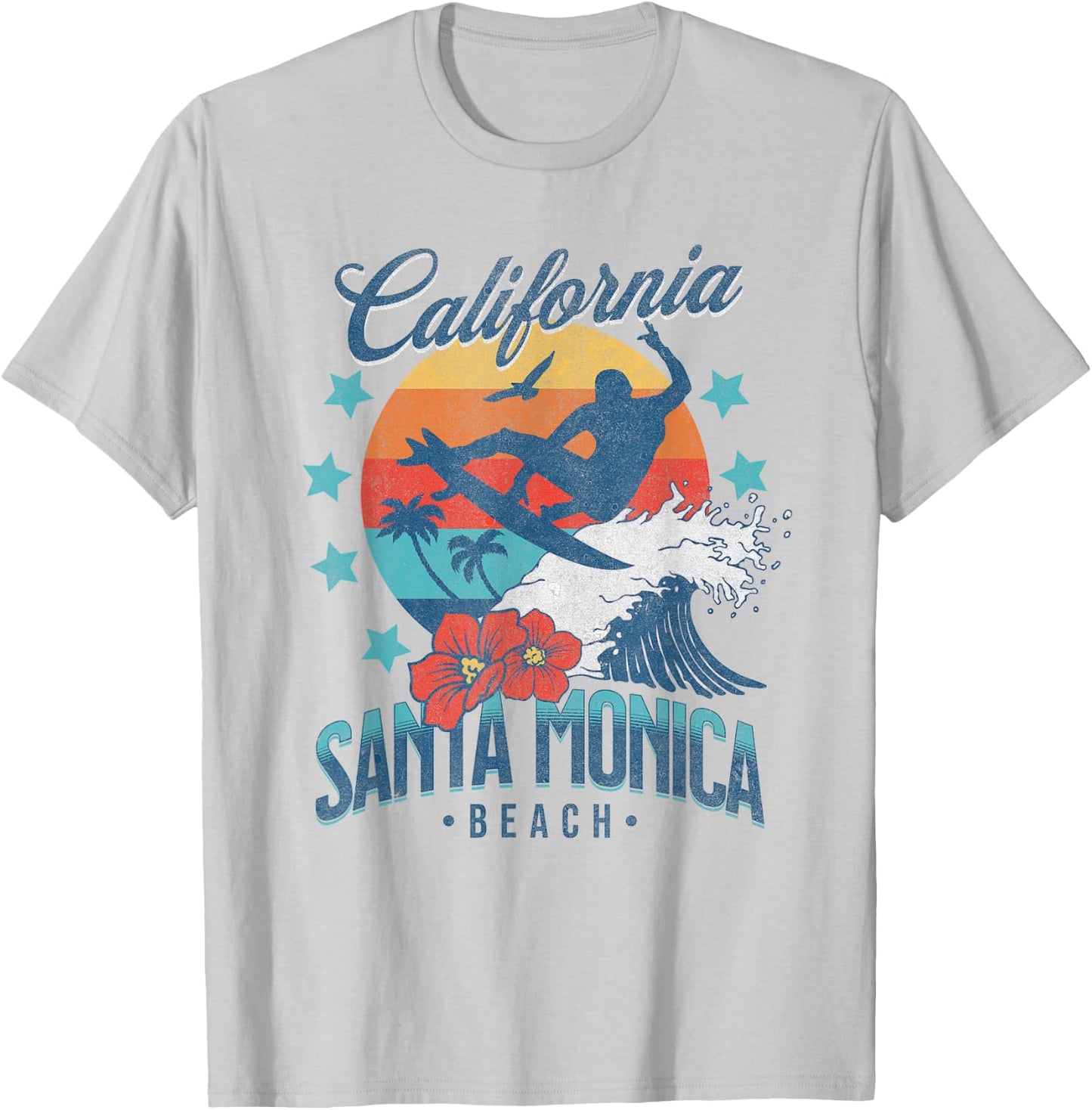 Santa Monica Beach California Surfing Vintage Vacation Surf Women Kids T-Shirt - T-Shirt | Ash