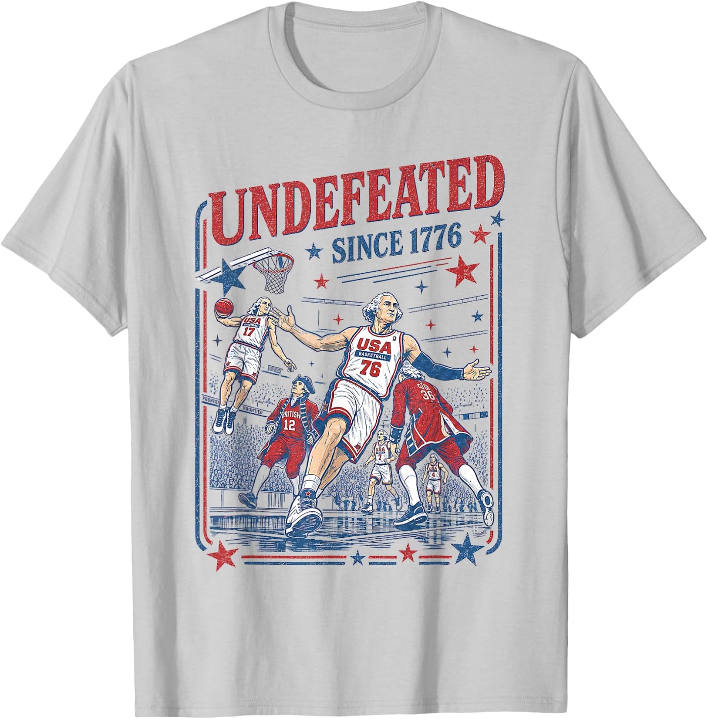 4th of July Basketball Undefeated Since 1776 250 Years T-Shirt - T-Shirt | Ash
