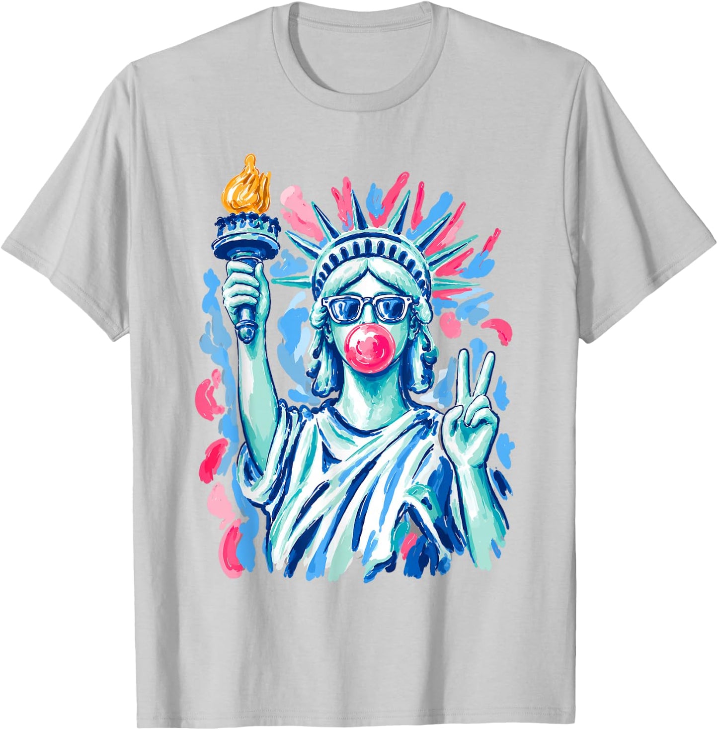 Statue of Liberty Blowing Bubble Gum Funny 4th of July Women T-Shirt - T-Shirt | Ash