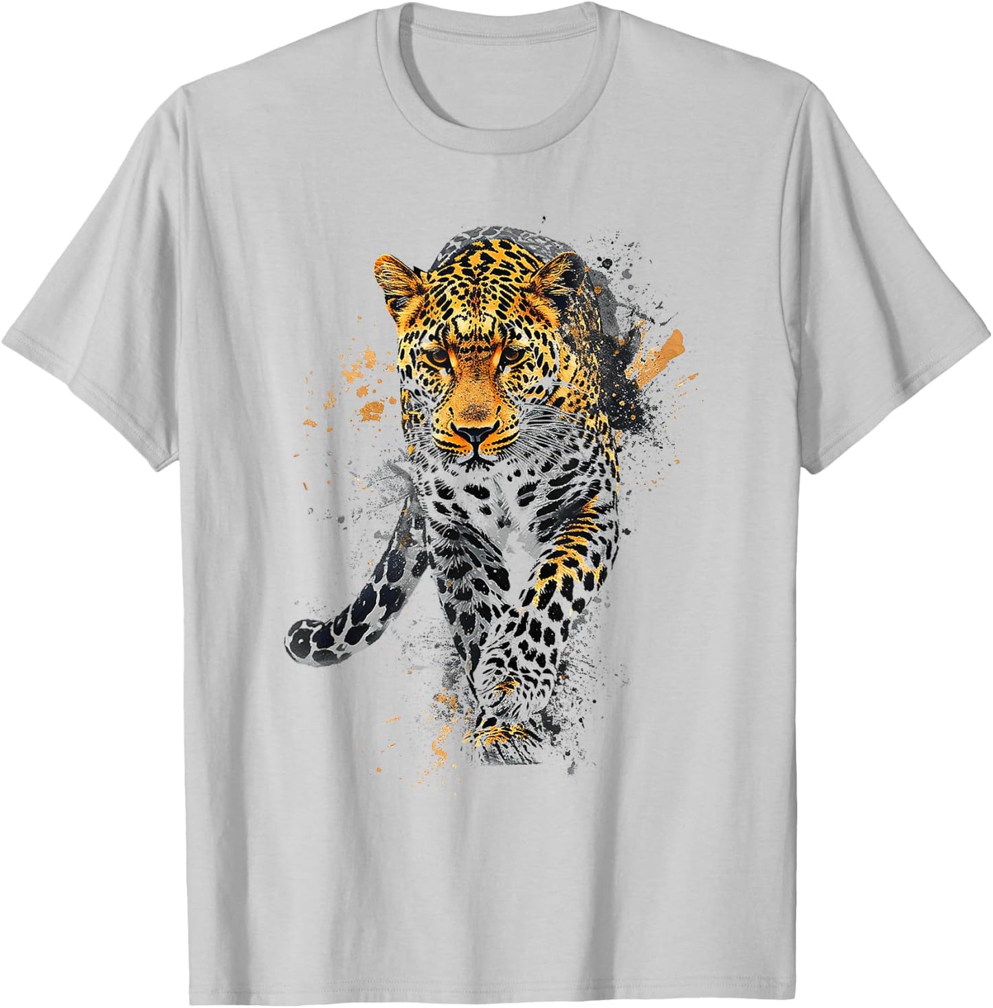 Leopard Animal Abstract Motif Drawing Art Painting Leopard T-Shirt - T-Shirt | Ash