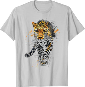 Leopard Animal Abstract Motif Drawing Art Painting Leopard T-Shirt - T-Shirt | Ash