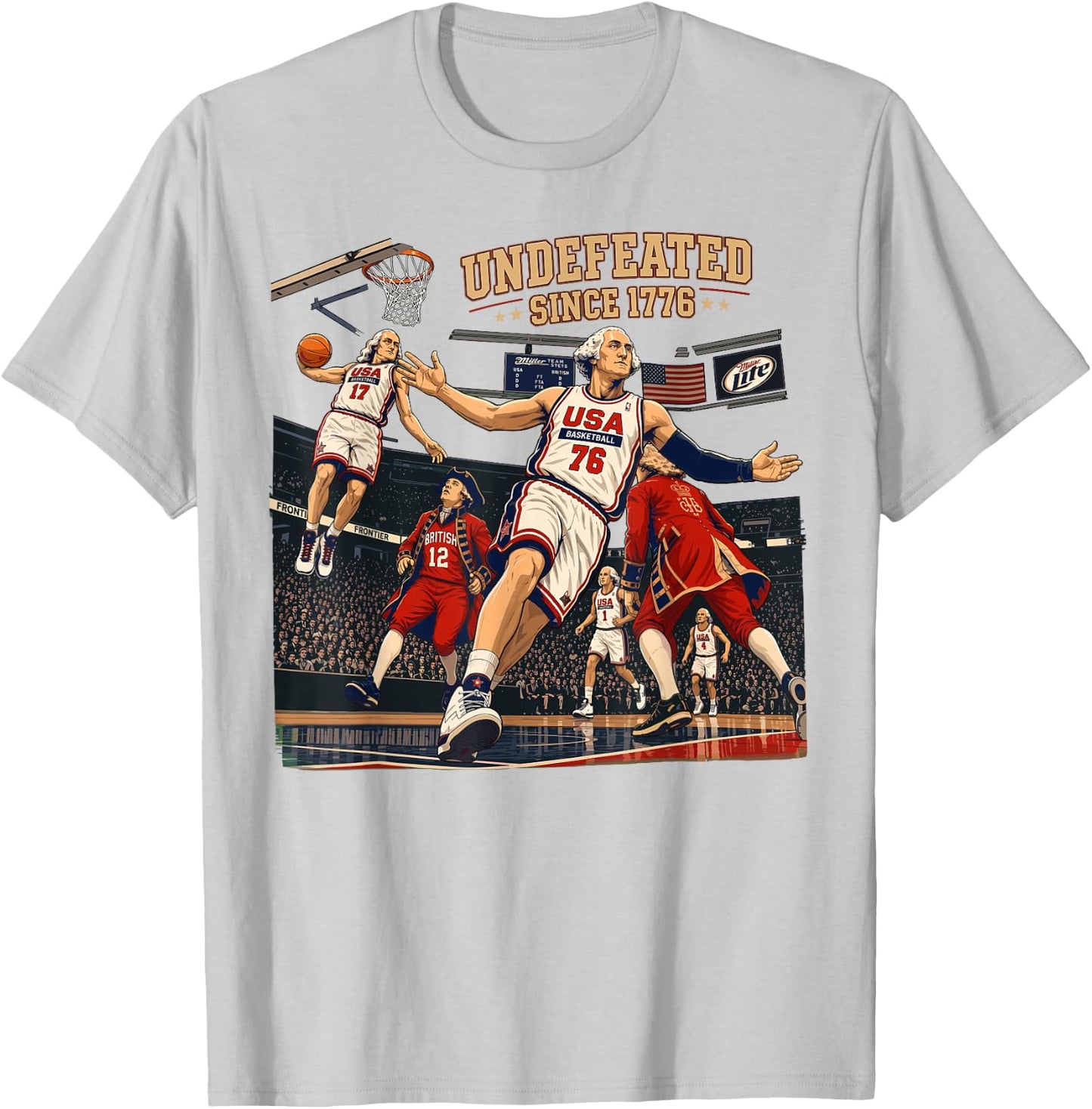 Undefeated Since 1776 Basketball Fouding Father 4th of July T-Shirt - T-Shirt | Ash