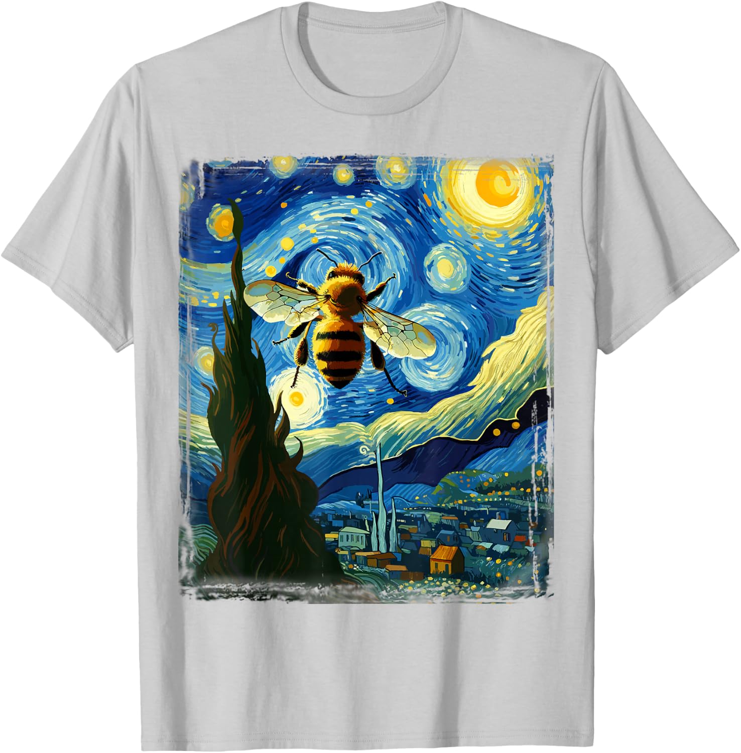 Apiarist Artistic Bee Gear Van Gogh Style Starry Night Bee T-Shirt - T-Shirt | Ash