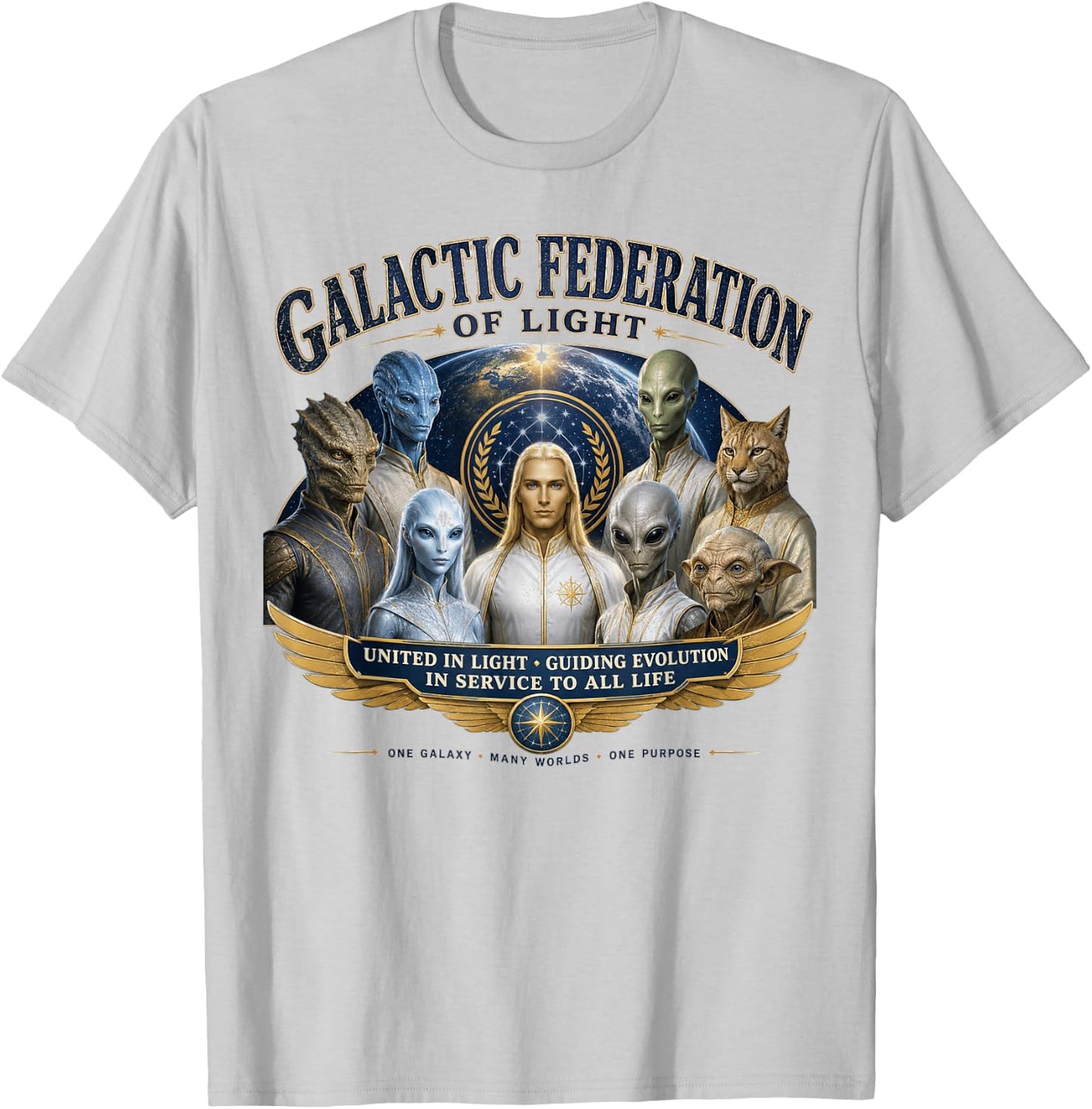 Galactic Federation of Light - Vintage Alien Federation T-Shirt - T-Shirt | Ash