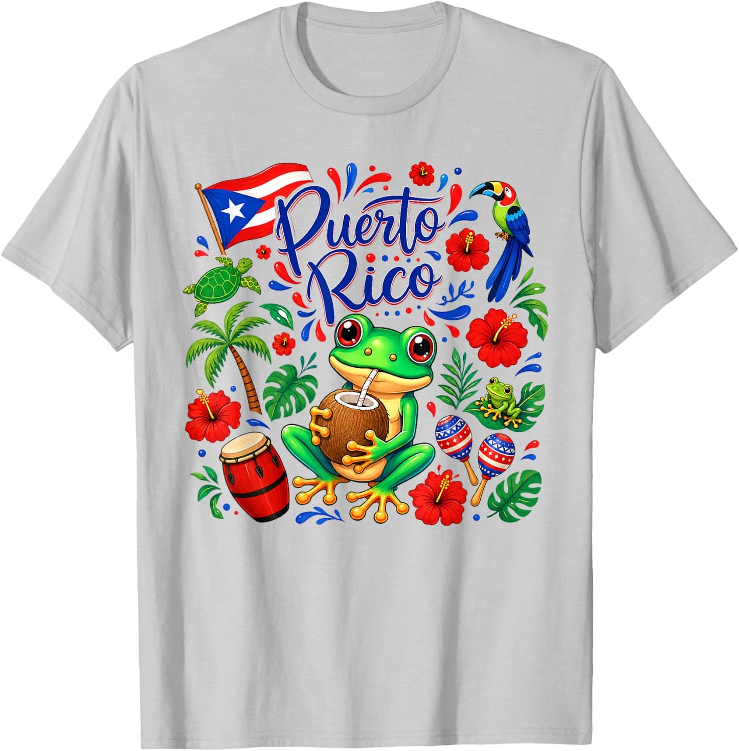 Hispanic Heritage Month Puerto Rico Coqui Frog Taino Symbol T-Shirt - T-Shirt | Ash