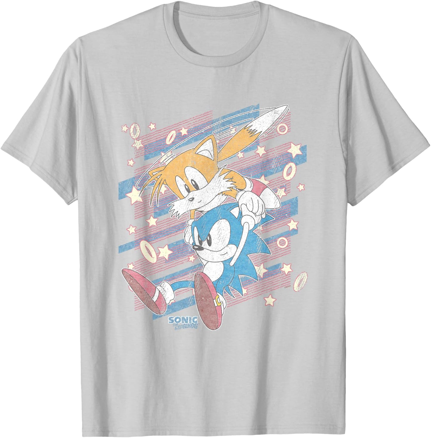 Sonic The Hedgehog Sonic & Tails Americana Distressed Logo T-Shirt - T-Shirt | Ash