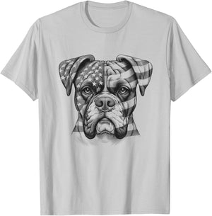 Boxer Dog American Flag USA 4th of July Design Idea T-Shirt - T-Shirt | Ash