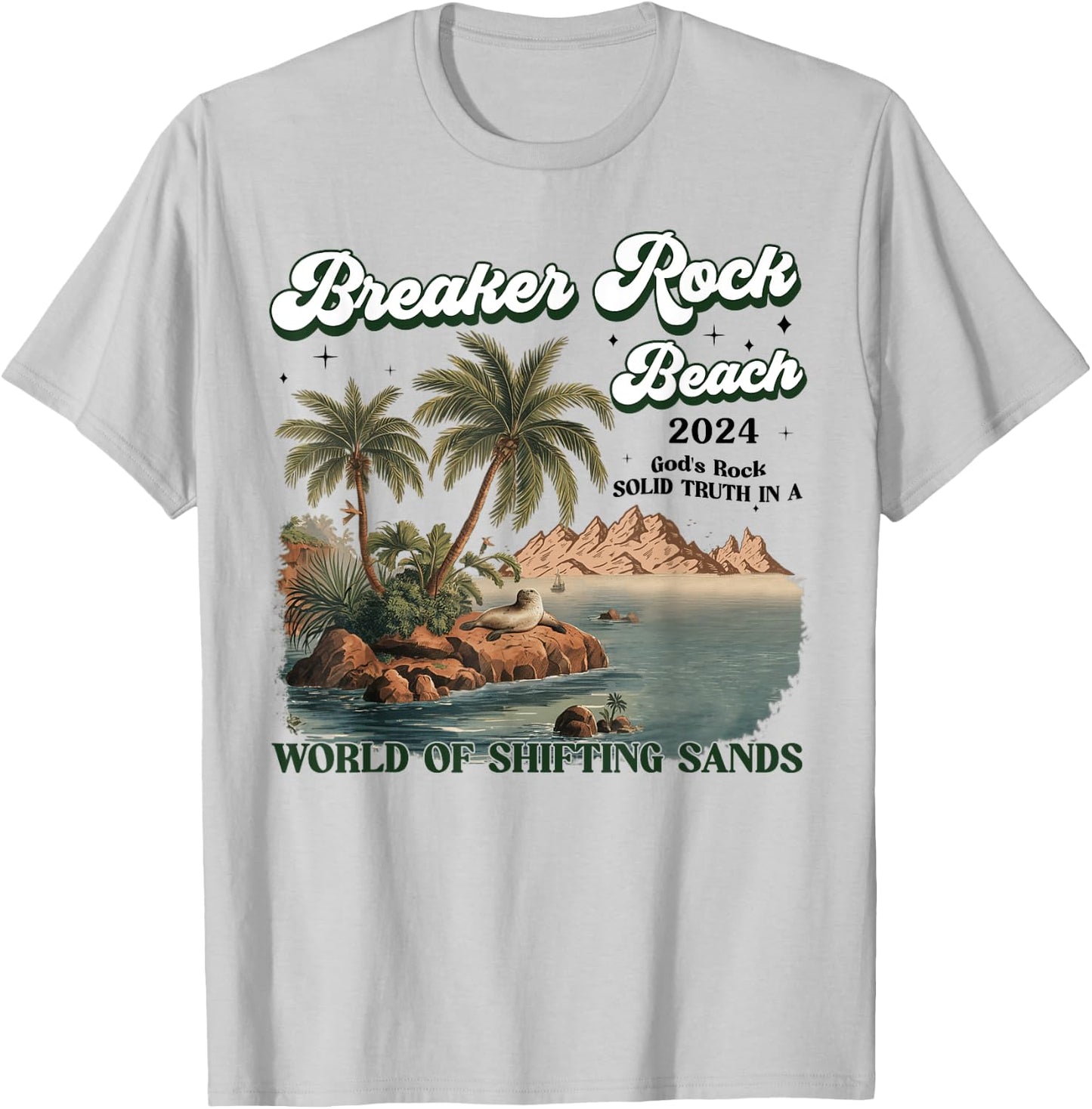 Breaker Rock Beach God's Rock Solid Beach VBS 2024 Retro Women T-Shirt - T-Shirt | Ash
