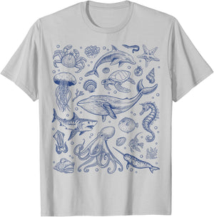 Ocean Life Sea Aesthetic Dolphin Beach 90s Vintage Graphic T-Shirt - T-Shirt | Ash