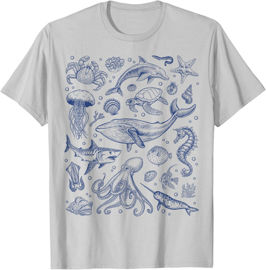 Ocean Life Sea Aesthetic Dolphin Beach 90s Vintage Graphic T-Shirt - T-Shirt | Ash
