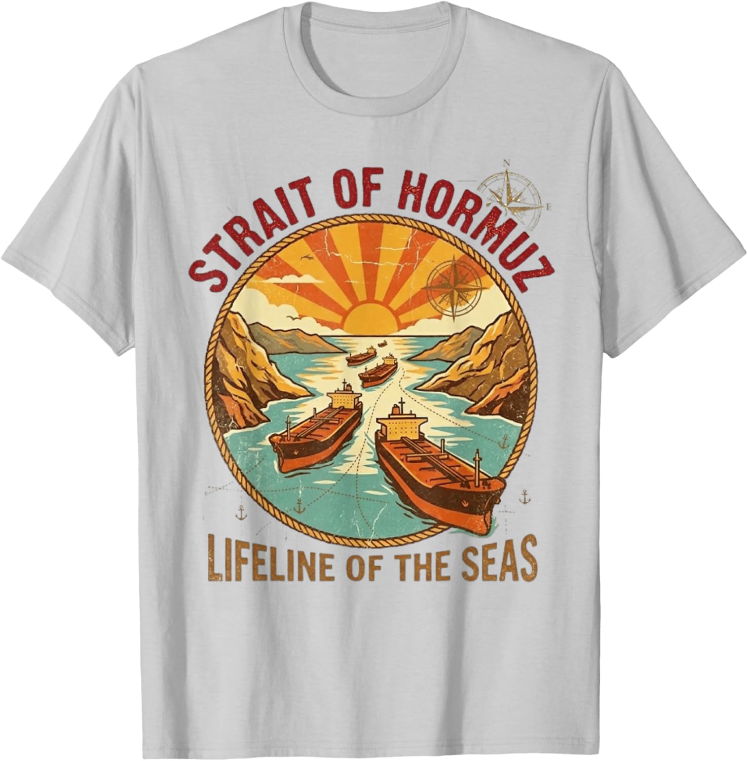 Vintage Strait of Hormuz | Retro 70s Maritime Travel T-Shirt - T-Shirt | Ash