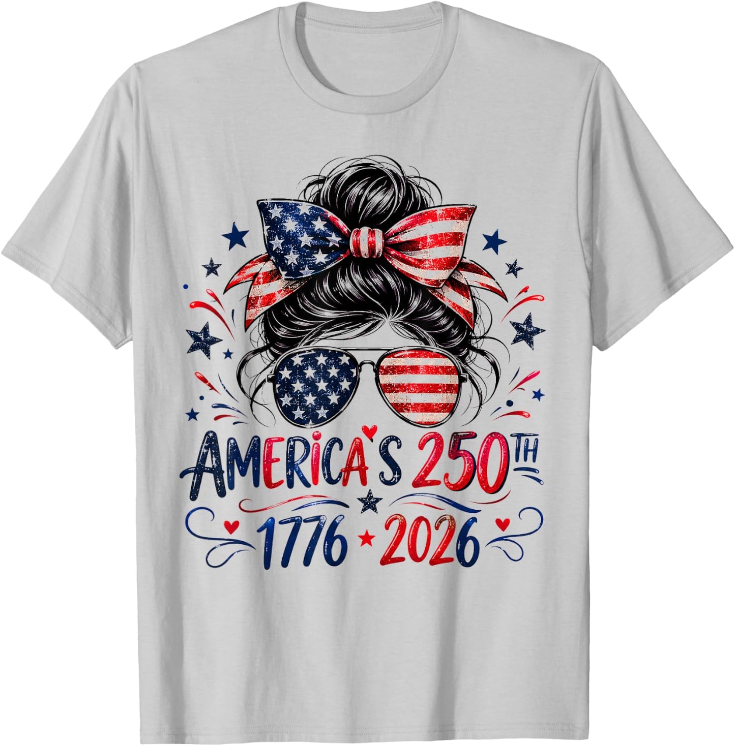 Girls 250 American Anniversary Outfit 4th of July Patriotic T-Shirt - T-Shirt | Ash