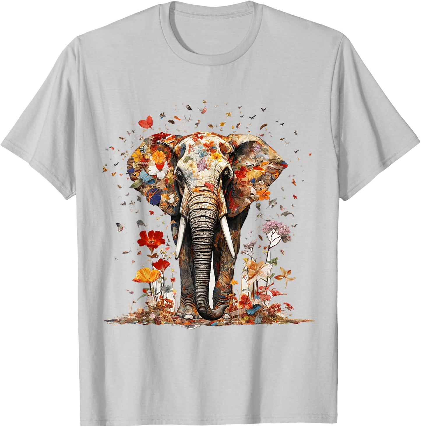 Elephant Butterfly Abstract Nature Animal Art Elephant , white, S T-Shirt - T-Shirt | Ash