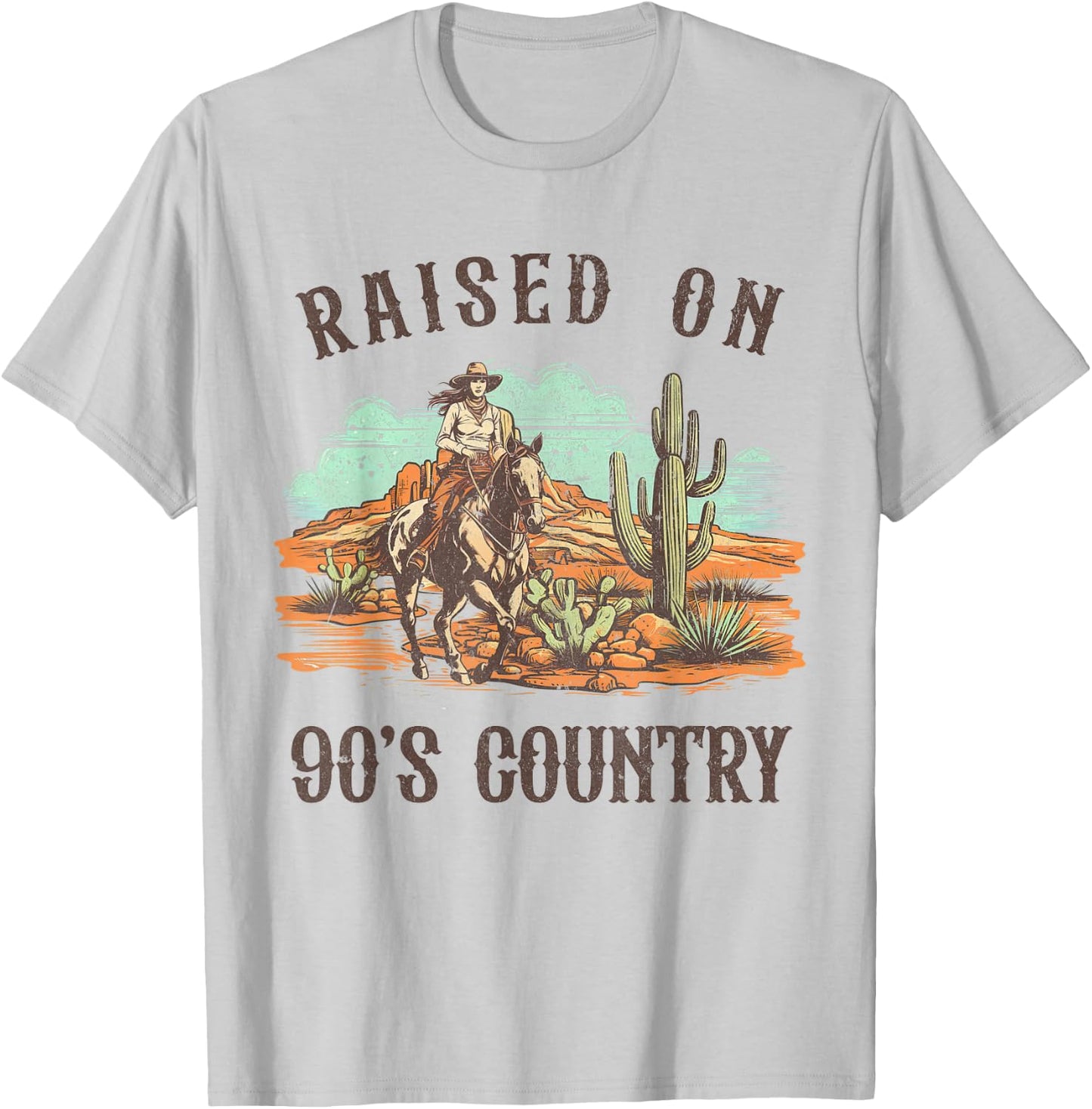 Raised On 90's Country Music Western Life Rodeo Cowgirls T-Shirt - T-Shirt | Ash