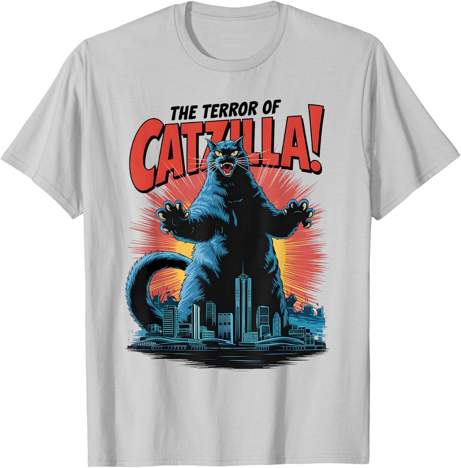 Terror of Vintage Catzilla Cat Spooky Cat Halloween T-Shirt - T-Shirt | Ash