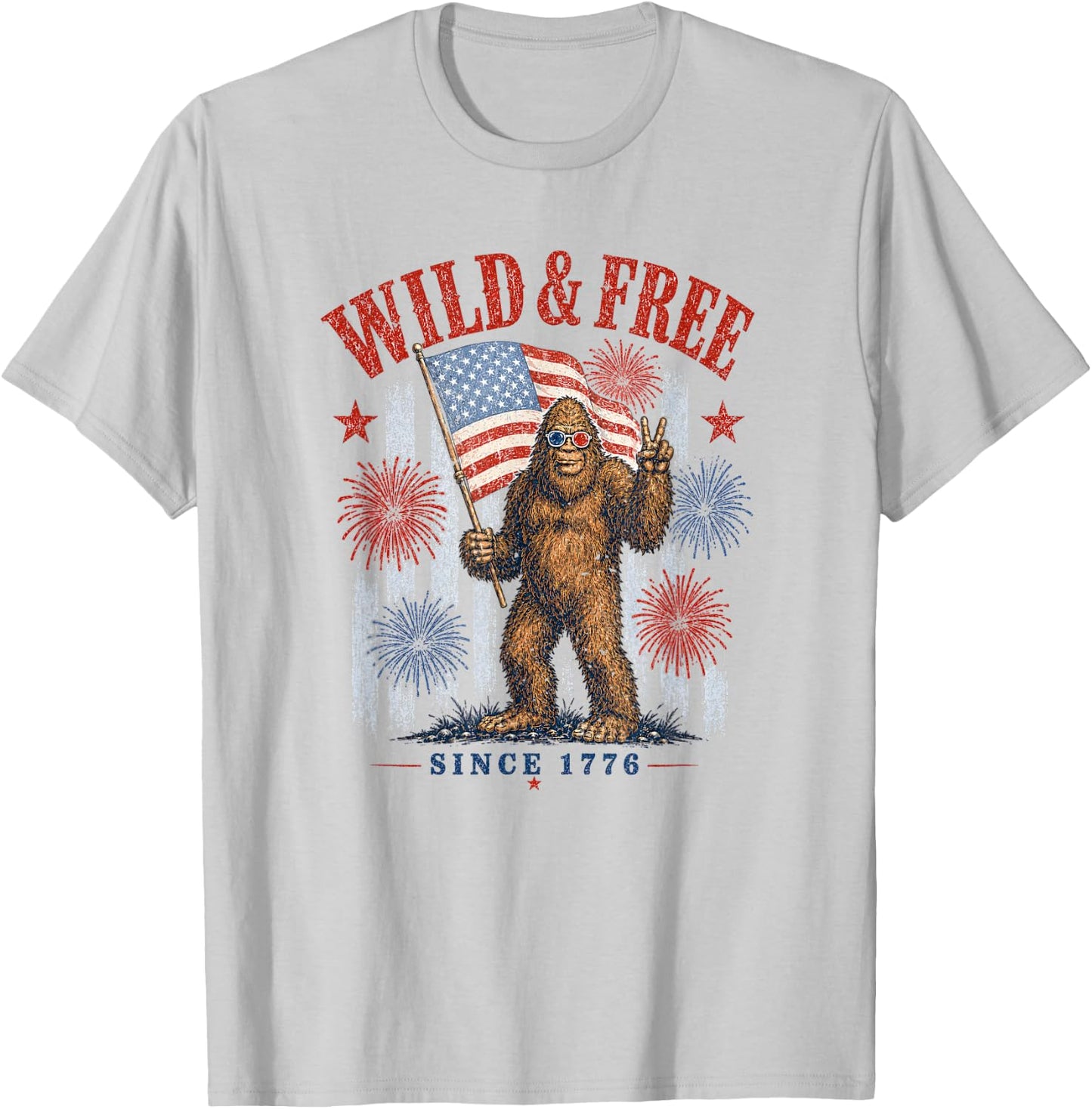 Patriotic Bigfoot Wild and Free Since 1776 T-Shirt - T-Shirt | Ash