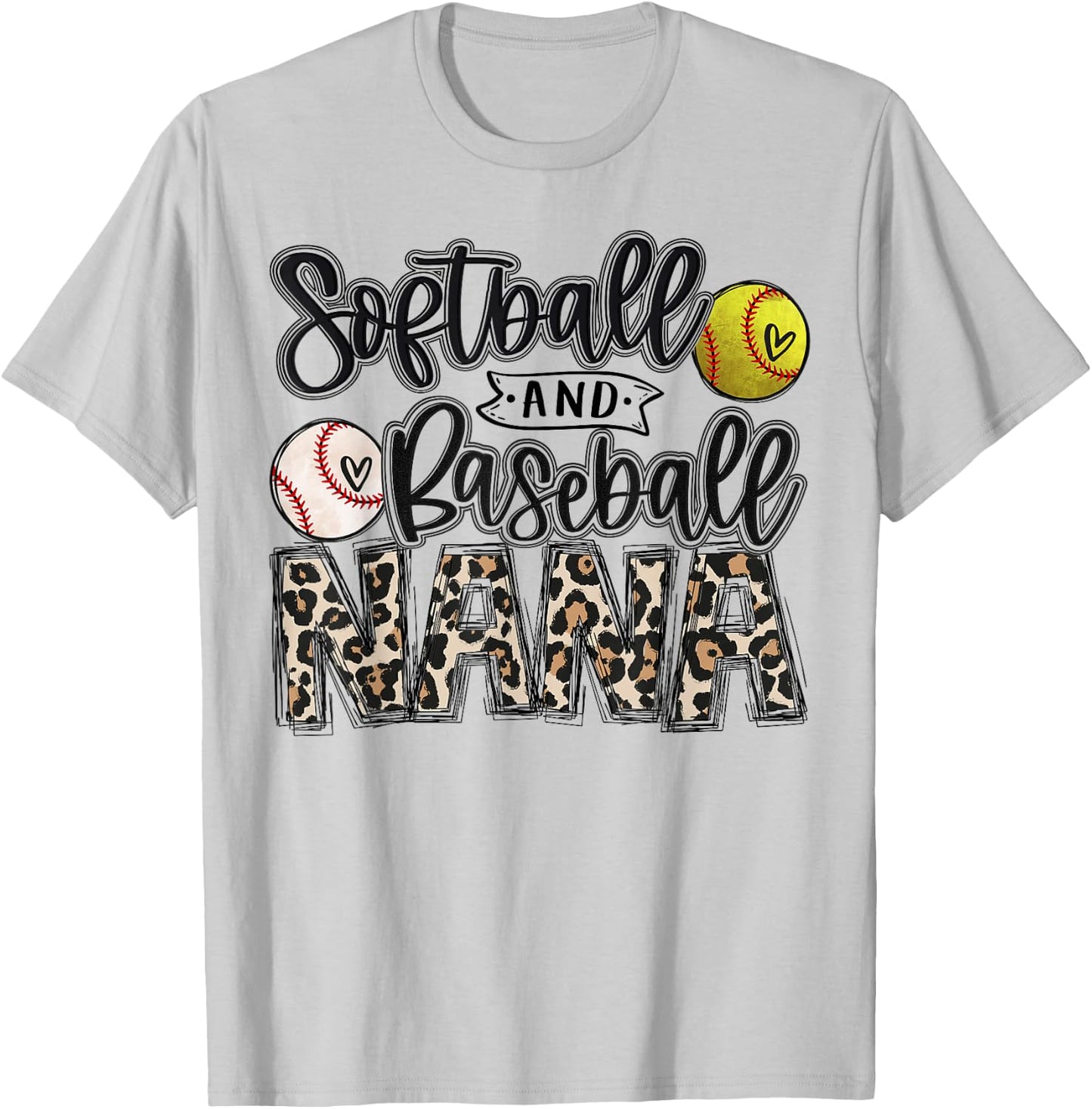 Baseball And Softball Nana of Both Girl Boy Nephew Leopard T-Shirt - T-Shirt | Ash
