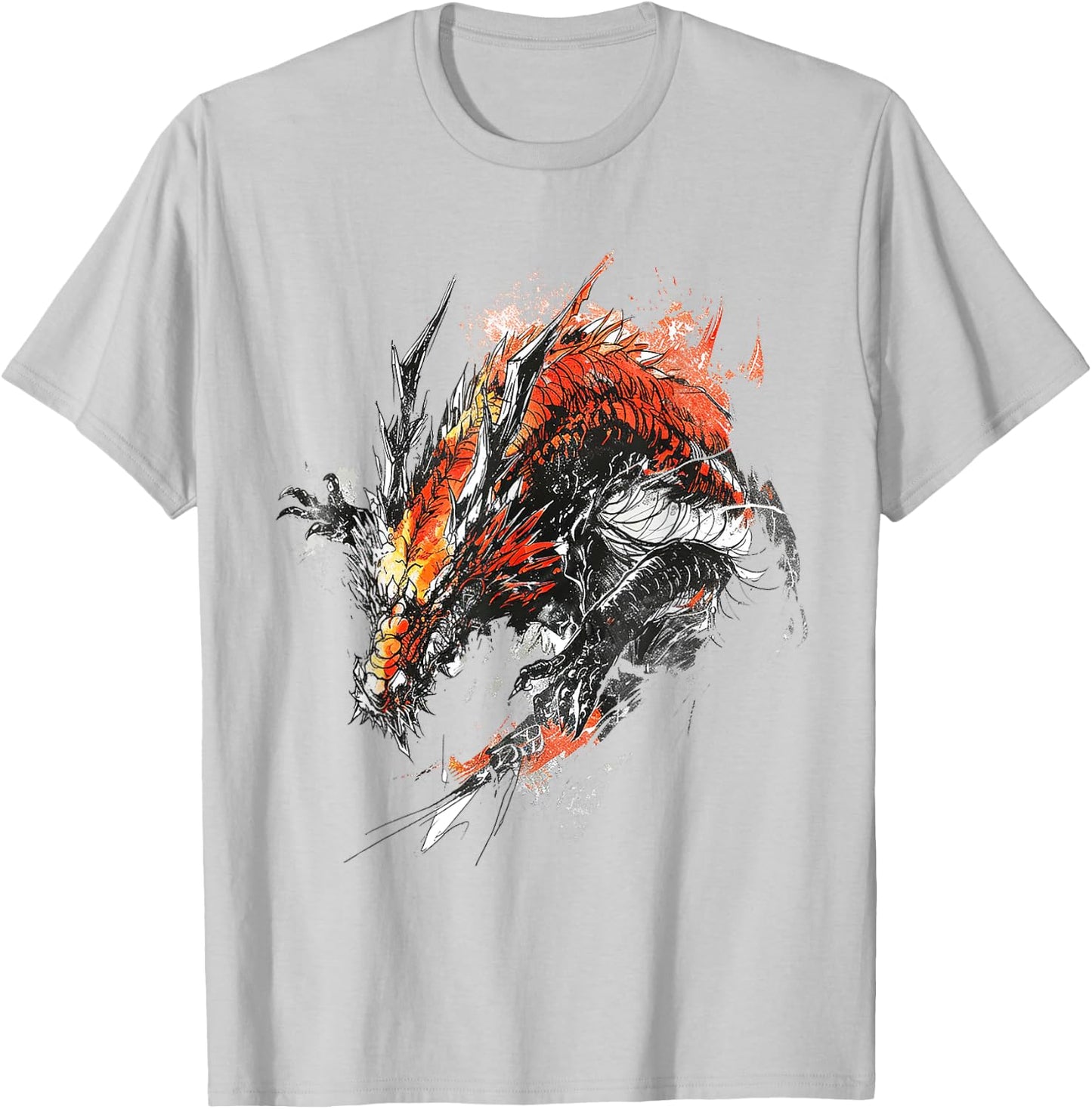 Abstract Dragon Pattern Drawing Art Animal Dragon , white, S T-Shirt - T-Shirt | Ash
