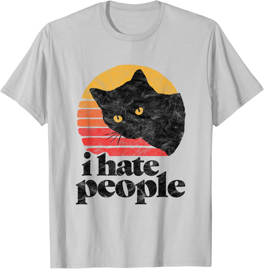 I Hate People Funny Vintage Style Cat Retro Distressed Men Women Girls Kids T-Shirt - T-Shirt | Ash