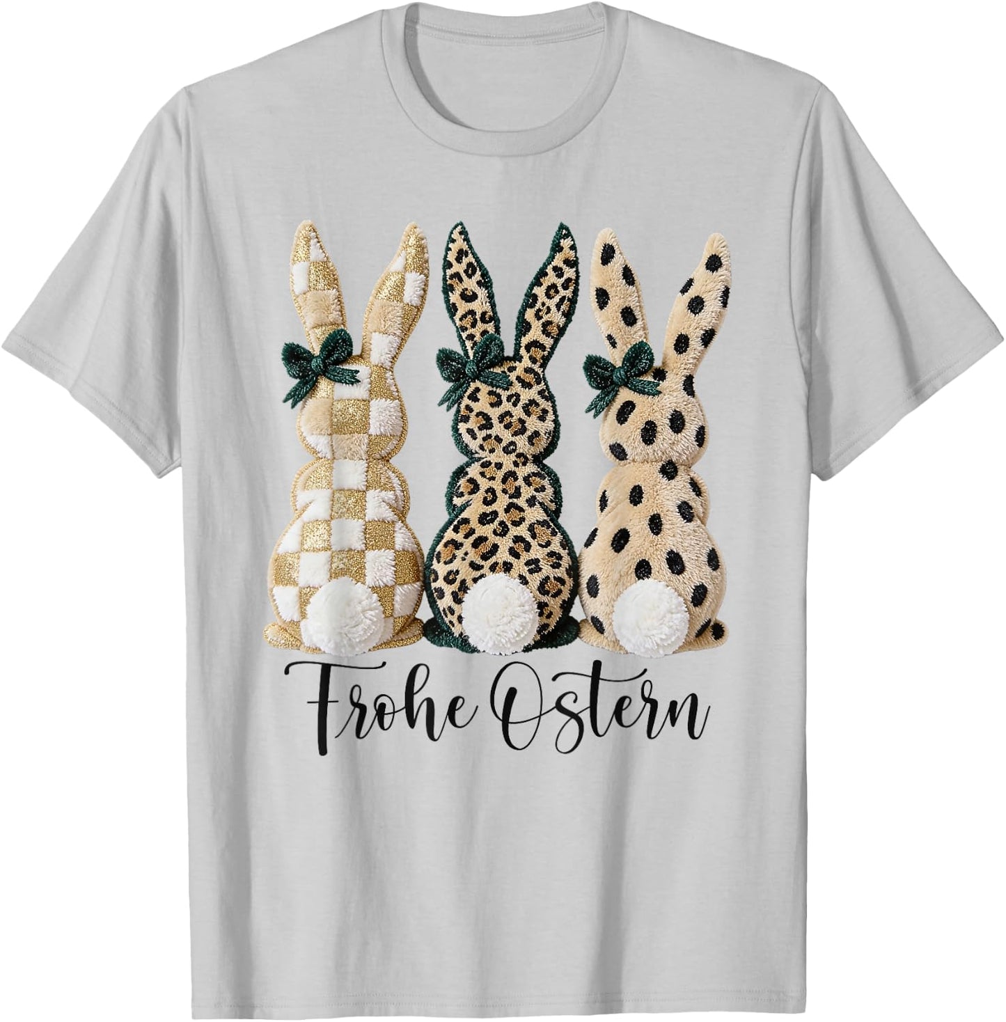 Frohe Ostern Hasen Vintage Leo Karo Punkte Print Oster Deko T-Shirt - T-Shirt | Ash