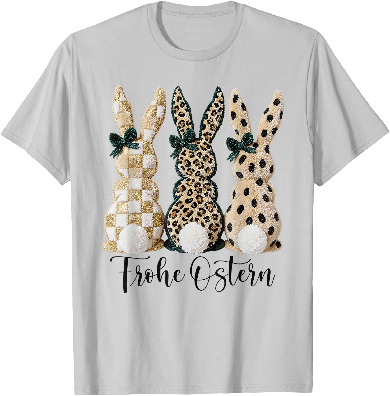 Frohe Ostern Hasen Vintage Leo Karo Punkte Print Oster Deko T-Shirt - T-Shirt | Ash