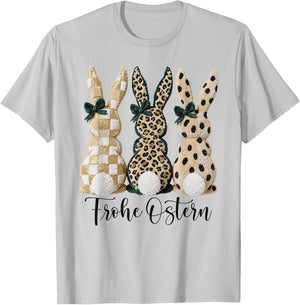 Frohe Ostern Hasen Vintage Leo Karo Punkte Print Oster Deko T-Shirt - T-Shirt | Ash