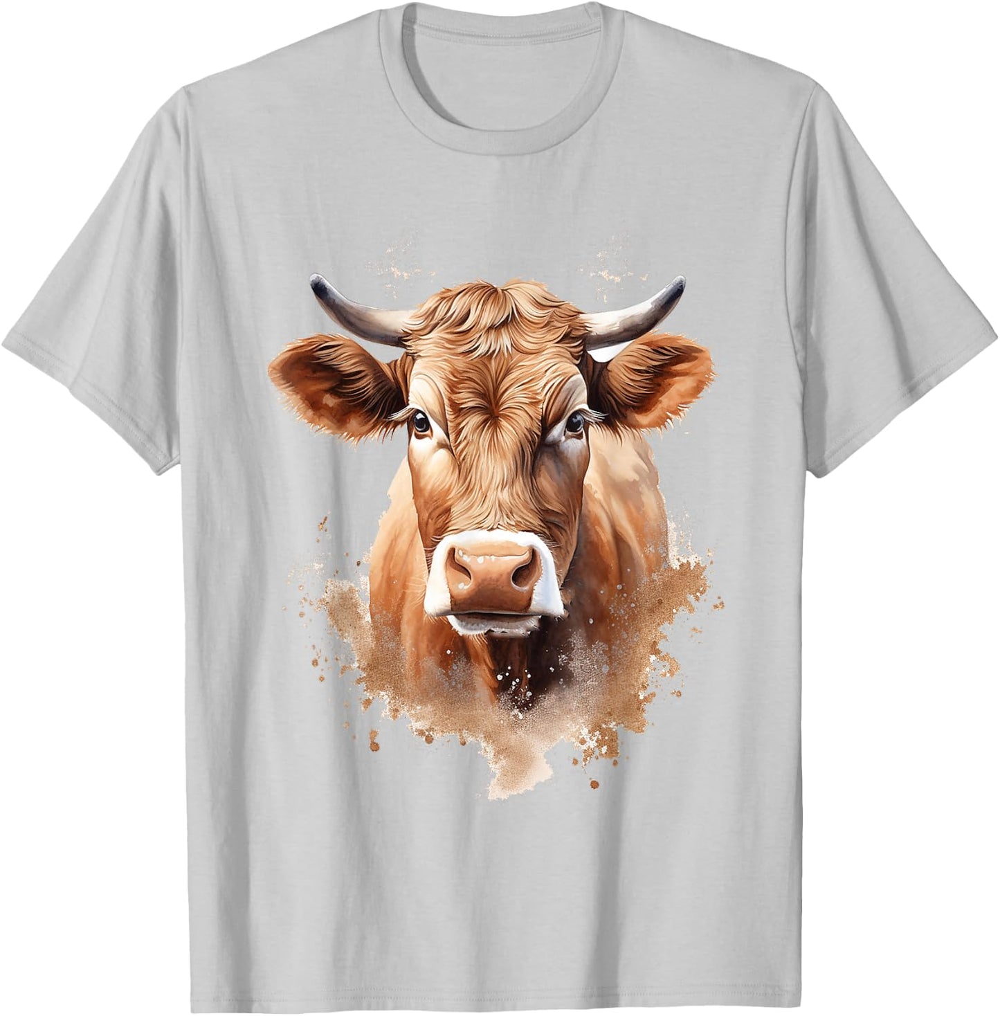 Cow Animal Painting Graphic Portrait Artwork Face Cow , White T-Shirt - T-Shirt | Ash