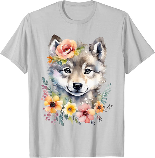 Cute Wolf Wolf Cub Wolf Motif Wolf Baby Cute Animal , White T-Shirt - T-Shirt | Ash