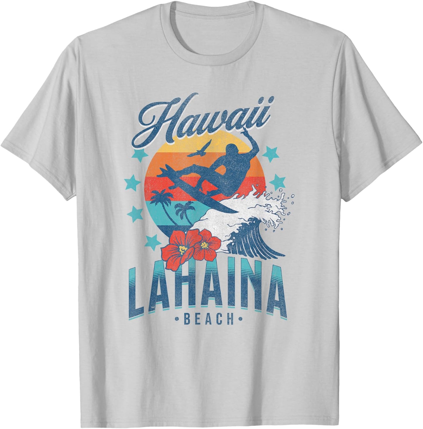 Lahaina Beach Hawaii Surfing Vintage Hawaiian Retro Surf T-Shirt - T-Shirt | Ash