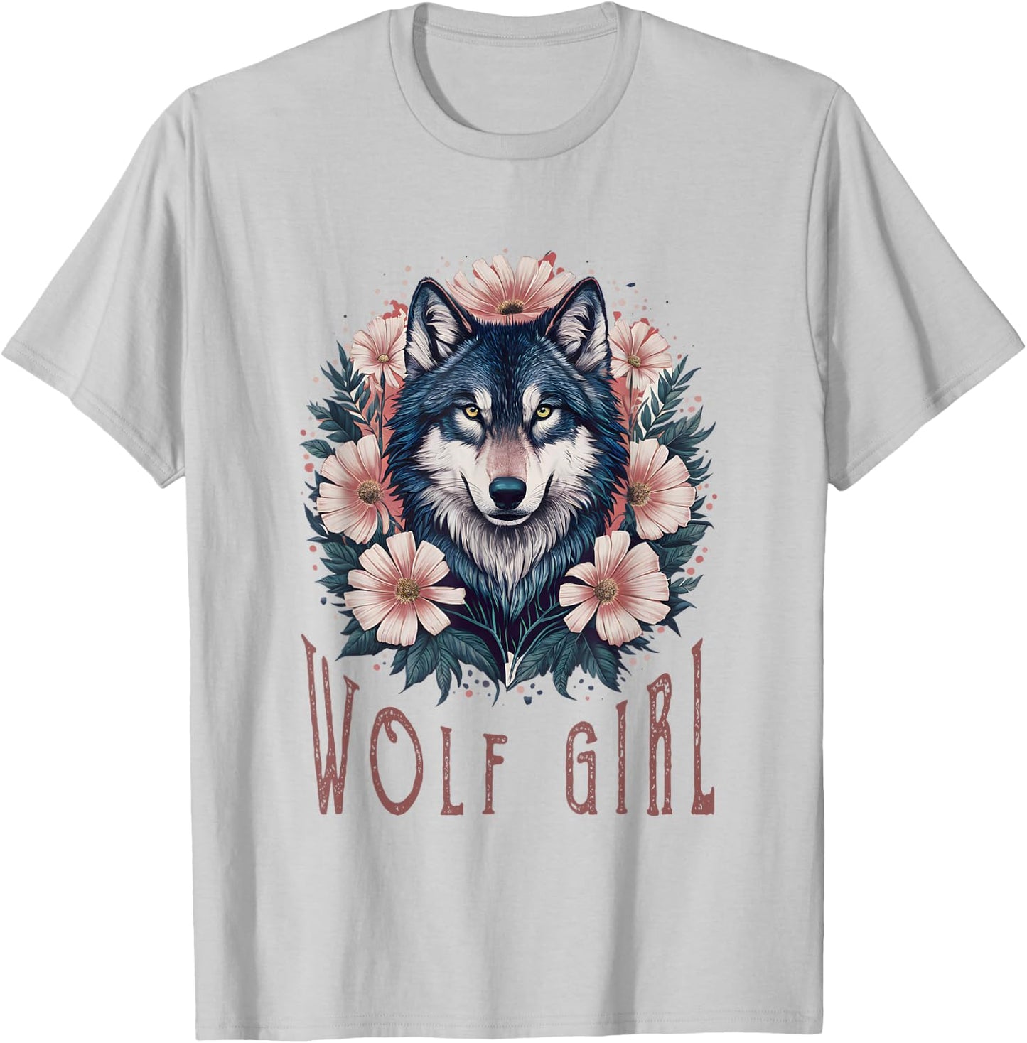 Wolf Girl Loves Wolves Kids Vintage Wolf Floral T-Shirt - T-Shirt | Ash