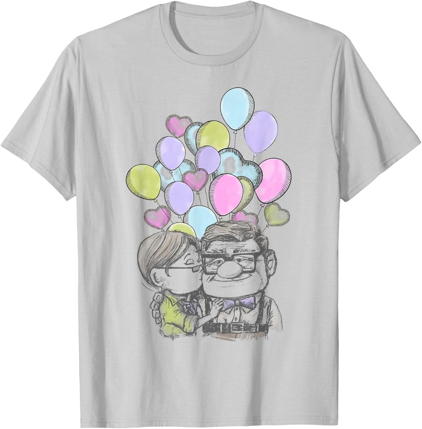 Disney Pixar Up Valentine's Day Carl and Ellie Balloons Small T-Shirt - T-Shirt | Ash