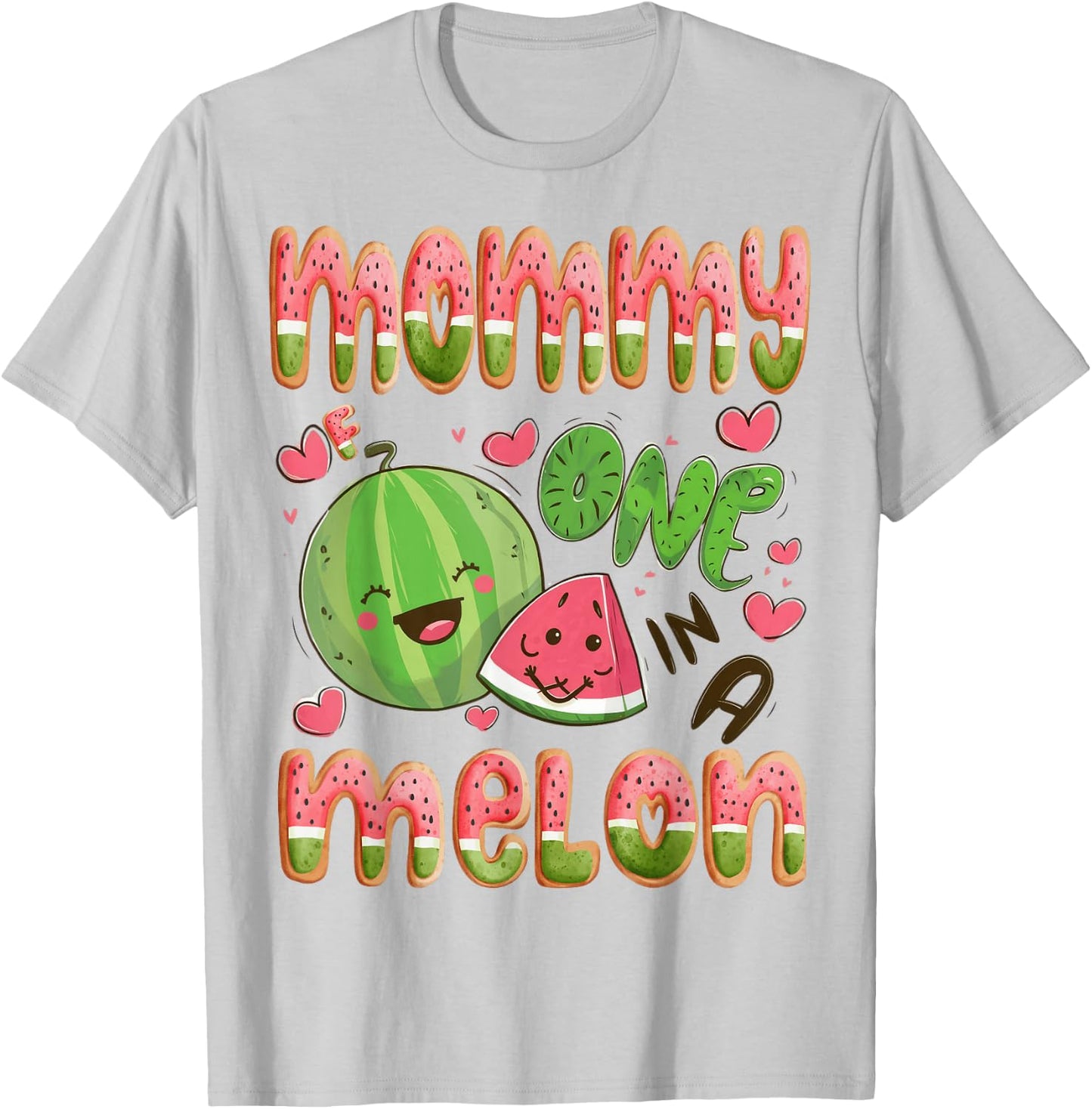 Mommy Of One In A Melon 1St Birthday Watermelon Bday Party T-Shirt - T-Shirt | Ash