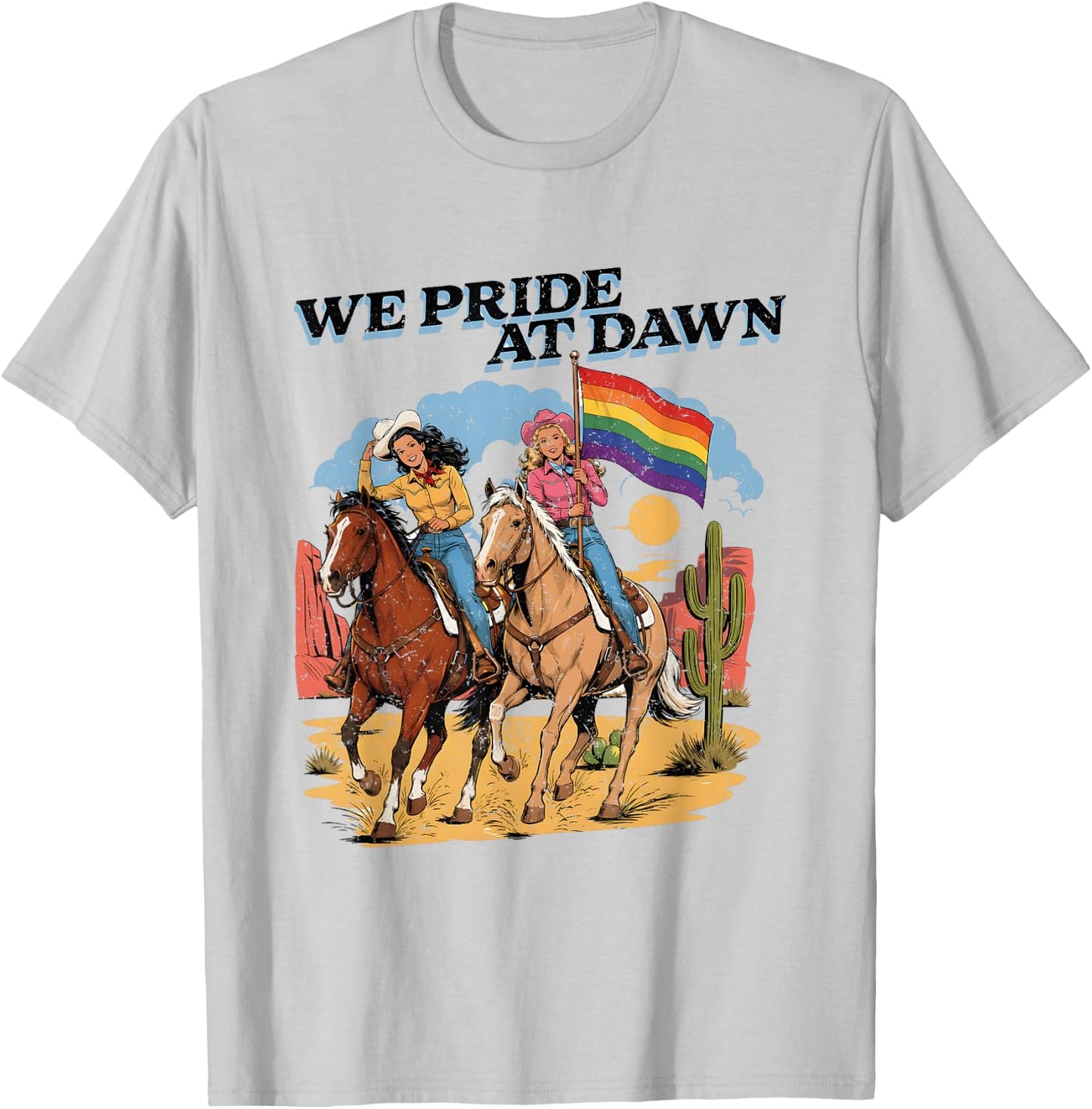 Lesbian Cowgirl Vintage Lesbian Pride Queer Western LGBTQ T-Shirt - T-Shirt | Ash