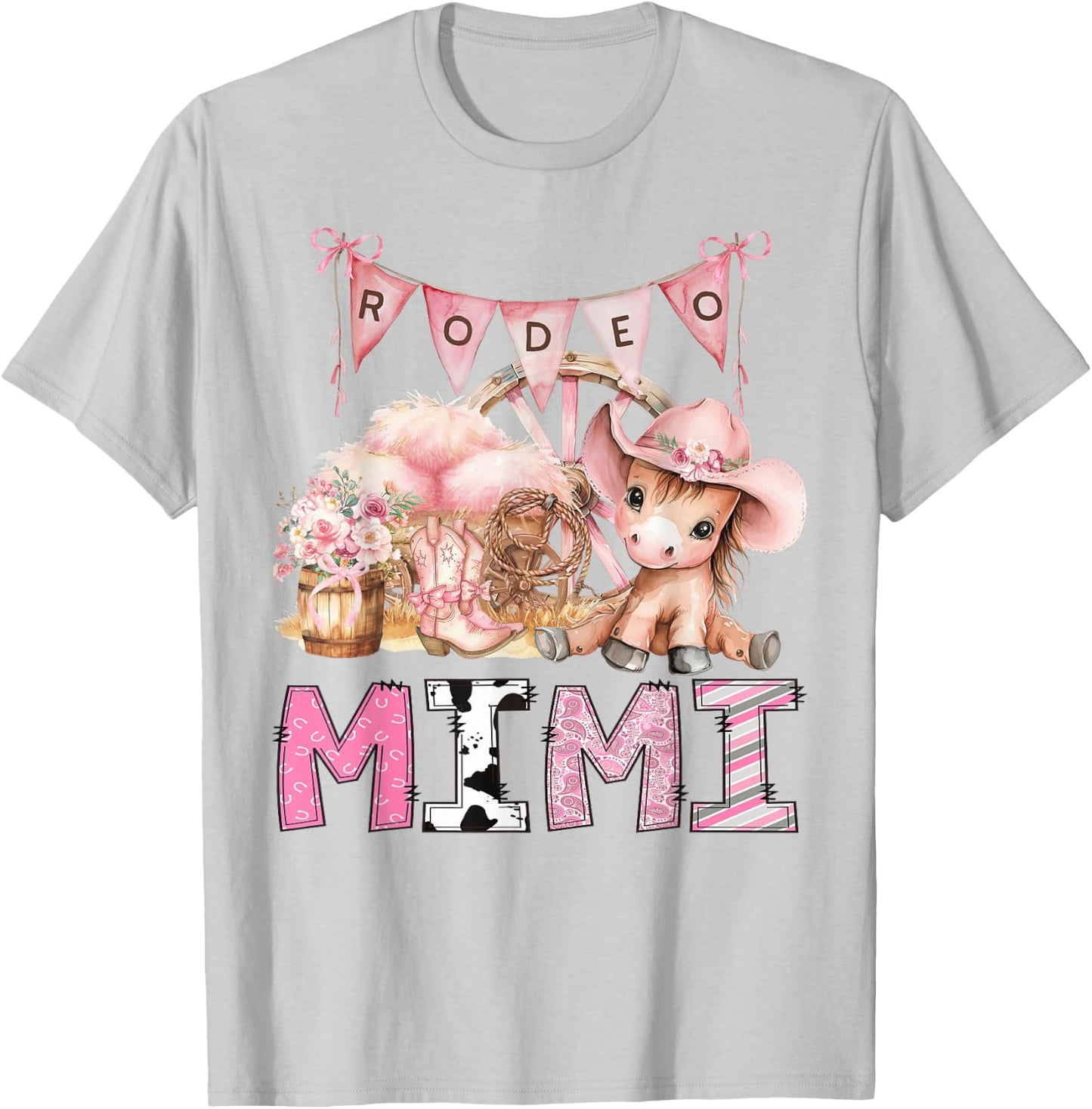 CowGirl Rodeo Mimi Pink Coquette 1St Birthday Party T-Shirt - T-Shirt | Ash