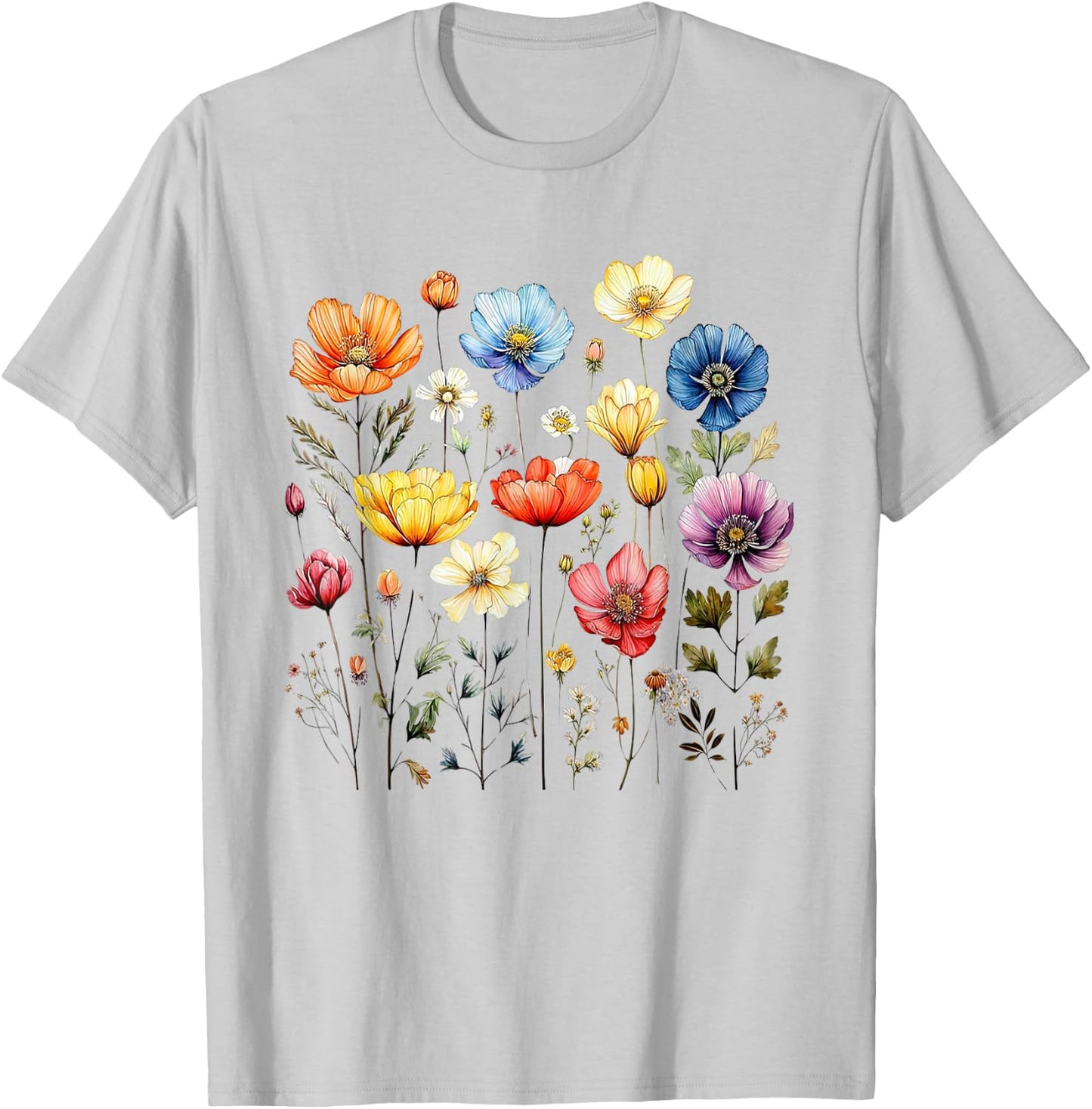 Wildflowers Summer Garden Spring Flowers Retro Women , white, S T-Shirt - T-Shirt | Ash