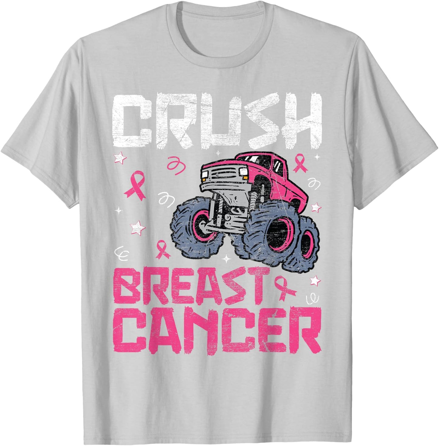 Crush Breast Cancer Awareness Monster Truck kids Boys Girls T-Shirt - T-Shirt | Ash