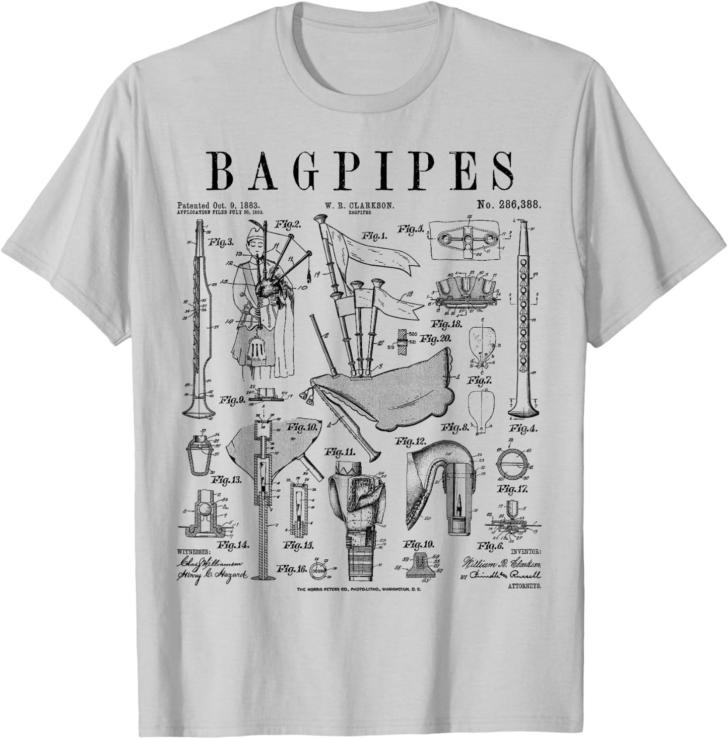 Bagpipe Bagpipe Player Vintage Patent Musician , grey, S T-Shirt - T-Shirt | Ash
