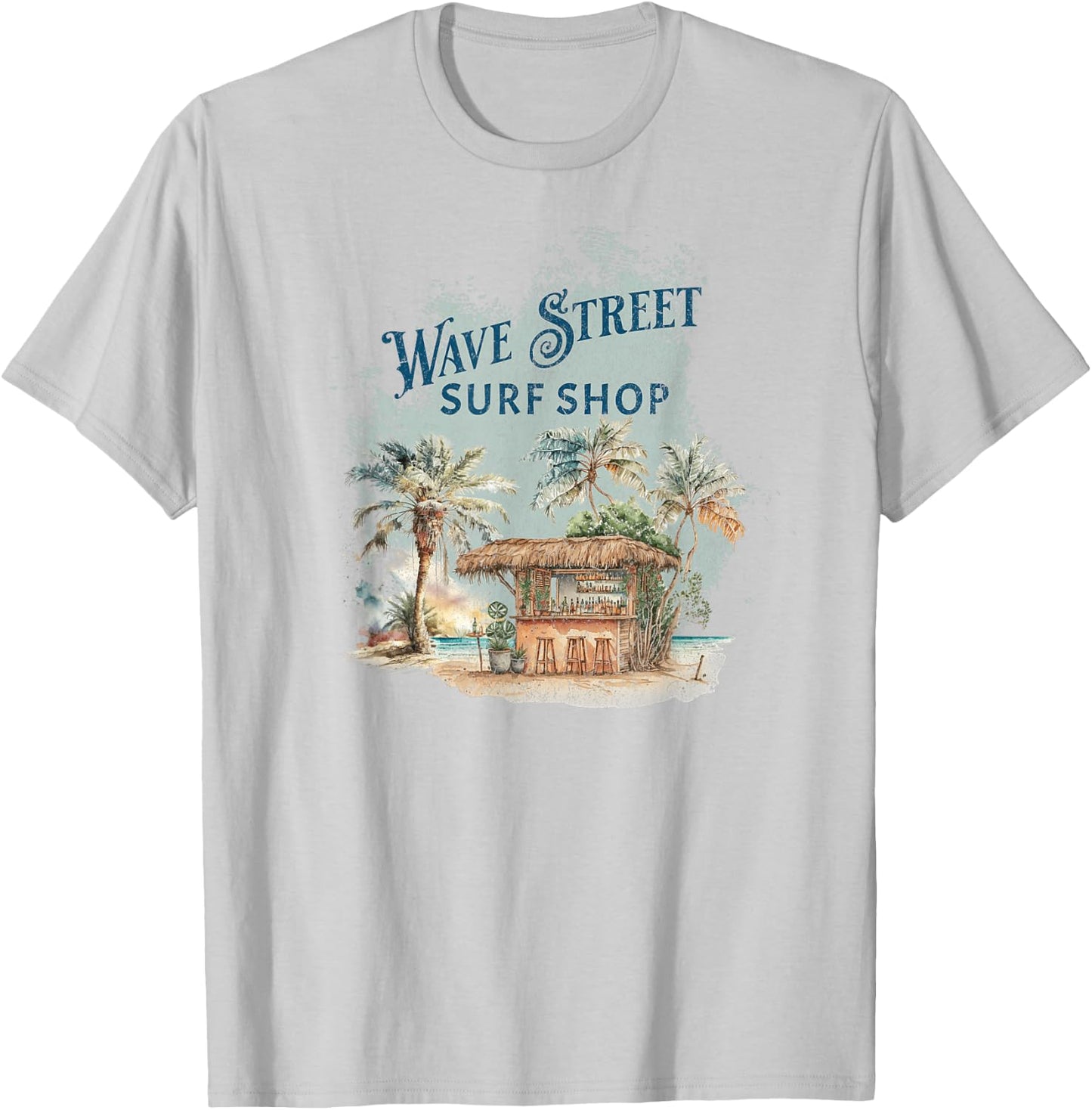 Wave Street Retro Vacation Beach Surfing Sunset Beach Hut Men Women Kids T-Shirt - T-Shirt | Ash