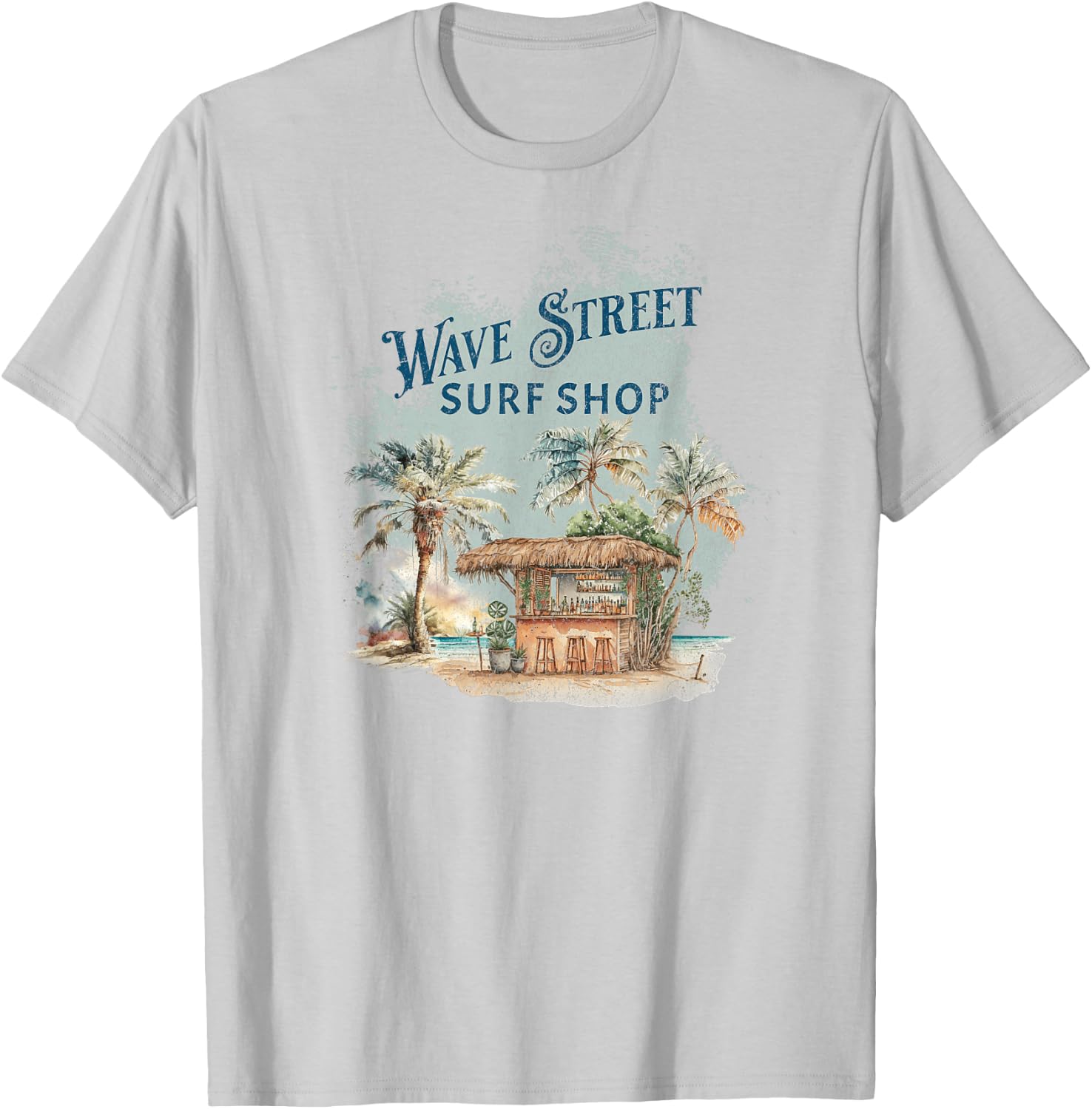Wave Street Retro Vacation Beach Surfing Sunset Beach Hut Men Women Kids T-Shirt - T-Shirt | Ash