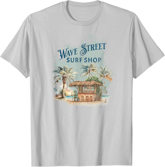 Wave Street Retro Vacation Beach Surfing Sunset Beach Hut Men Women Kids T-Shirt - T-Shirt | Ash