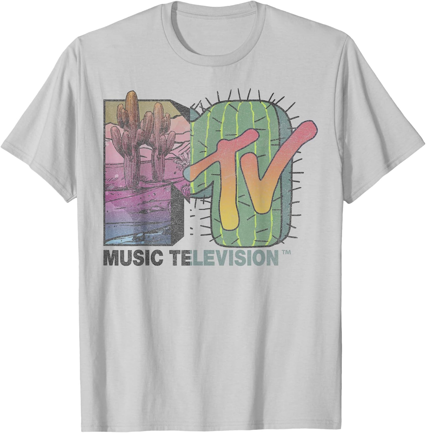 MTV Desert Cactus Split Retro Logo T-Shirt - T-Shirt | Ash