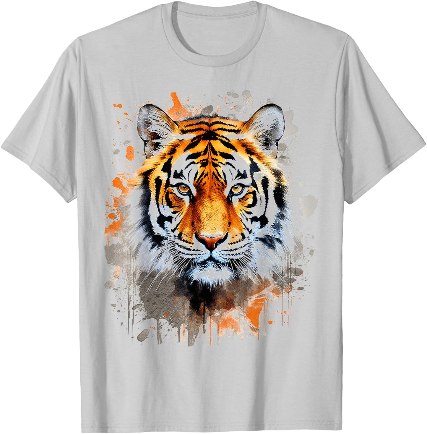 Tiger Animal Abstract Graphic Colorful Painting Tiger , white, S T-Shirt - T-Shirt | Ash