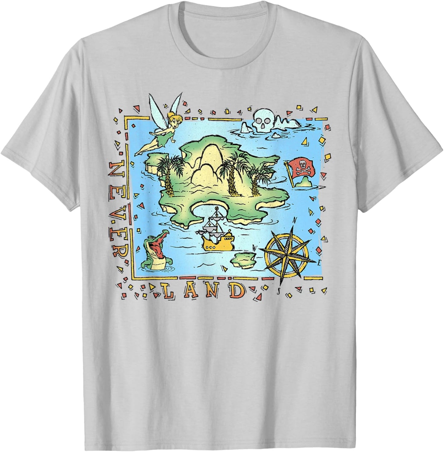 Disney Peter Pan Never Land Map Vintage Poster T-Shirt - T-Shirt | Ash