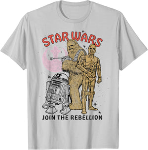 Star Wars Chewbacca R2-D2 C-3PO Join The Rebellion T-Shirt - T-Shirt | Ash